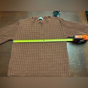Free people beach chocolate brown ribbed chunky sweater small 3/4 sleeve checks